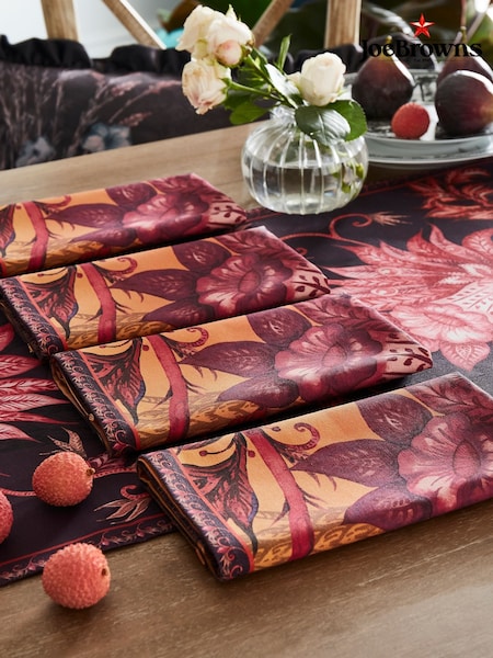 Joe Browns Orange Set of 4 Hand-Painted Floral Cotton Napkins (AT7517) | £20