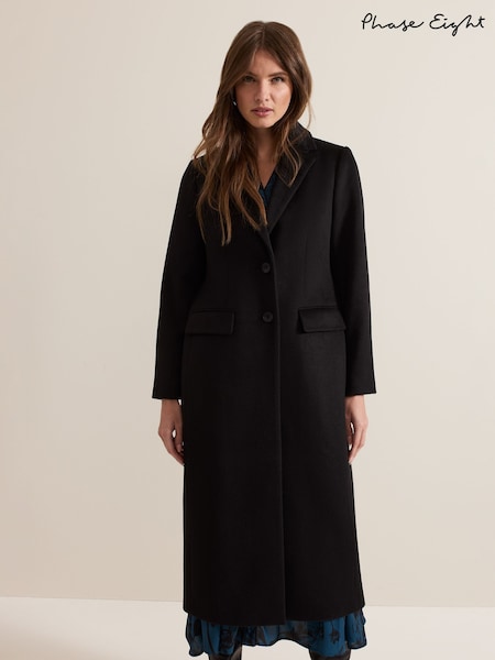 Phase Eight Black Petite Lydia Long Wool Coat (AT7560) | £229