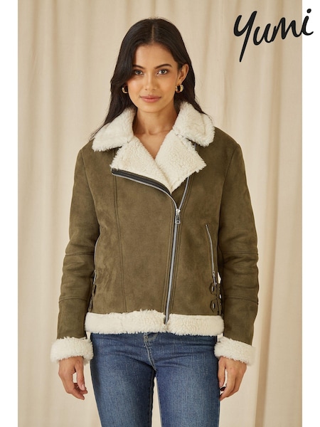 Yumi Green Faux Suede And Shearling Biker Jacket (AT7569) | £75