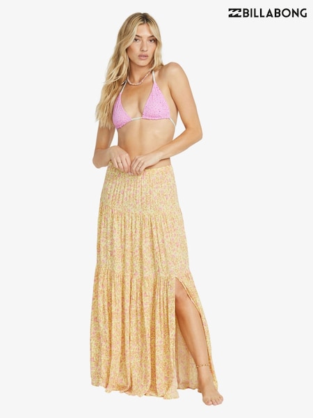 Billabong Yellow Heart to Heart Floral Print Ditsy Tierred Maxi Skirt (AT7739) | £70