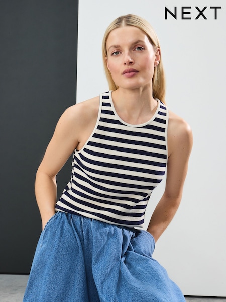 Navy/White Knitted Stripe Racer Tank (AT7798) | £28
