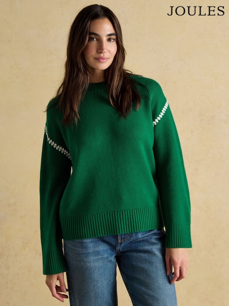 Joules Alexandra Green Blanket Stitch Jumper (AT7810) | £68