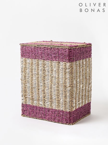 Oliver Bonas Pink Stripe Seagrass Laundry Basket Large (AT7886) | £75