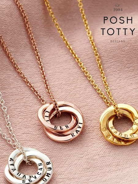 Posh Totty Designs Gold Tone Personalised Micro Russian Ring Necklace (AT7890) | £75