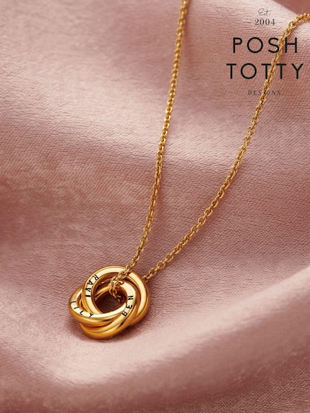Posh Totty Designs Gold Tone Personalised Micro Russian Ring Necklace (AT7893) | £75