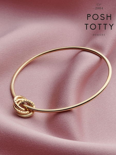 Posh Totty Designs Gold Tone Personalised Russian Ring Charm Bangle (AT7897) | £155