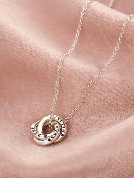Posh Totty Designs Silver Tone Micro Personalised Birthstone Russian Ring Necklace (AT7900) | £172