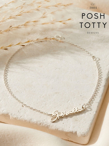 Posh Totty Designs Silver Tone Petite Script Name Bracelet (AT7904) | £55