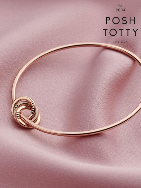 Posh Totty Designs Gold Tone Personalised Russian Ring Charm Bangle (AT7906) | £155