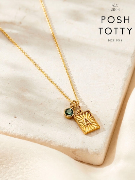 Posh Totty Designs Gold Tone Sunbeam Initial & Birthstone Charm Necklace (AT7909) | £90