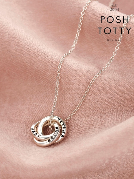 Posh Totty Designs Silver Tone Personalised Micro Russian Ring Necklace (AT7911) | £65