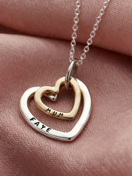 Posh Totty Designs Silver Tone Personalised 9ct Gold Tone Family Heart Necklace (AT7912) | £140