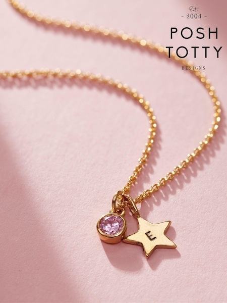 Posh Totty Designs Gold Tone Birthstone & Initial Star Charm Necklace (AT7915) | £65