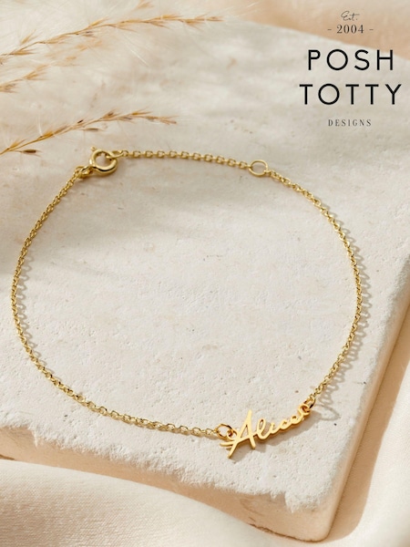 Posh Totty Designs Gold Tone Petite Script Name Personalise Bracelet (AT7917) | £65