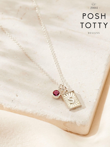 Posh Totty Designs Silver Tone Sunbeam Initial & Birthstone Charm Necklace (AT7923) | £80