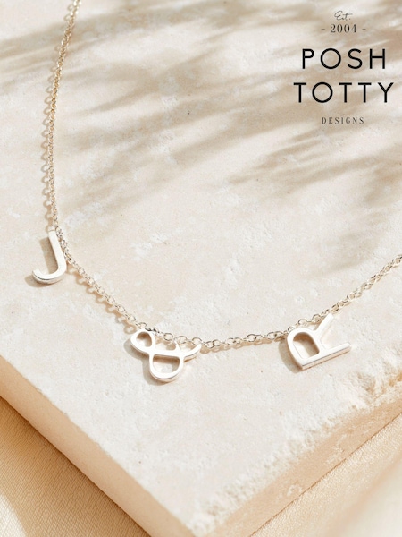 Posh Totty Designs Silver Tone Initial Station Necklace (AT7926) | £55
