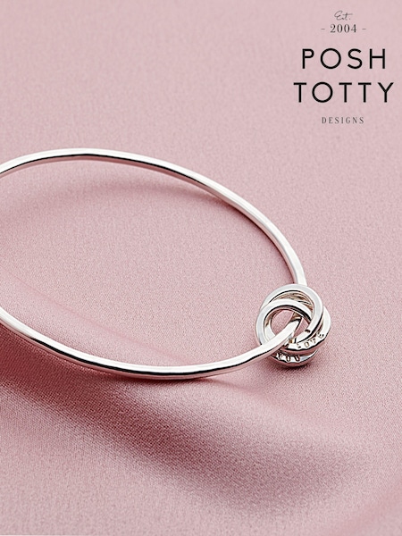 Posh Totty Designs Silver Tone Personalised Russian Ring Charm Bangle (AT7928) | £135