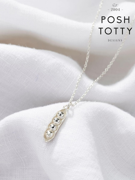 Posh Totty Designs Silver Tone Personalised Peapod Charm Necklace (AT7931) | £39