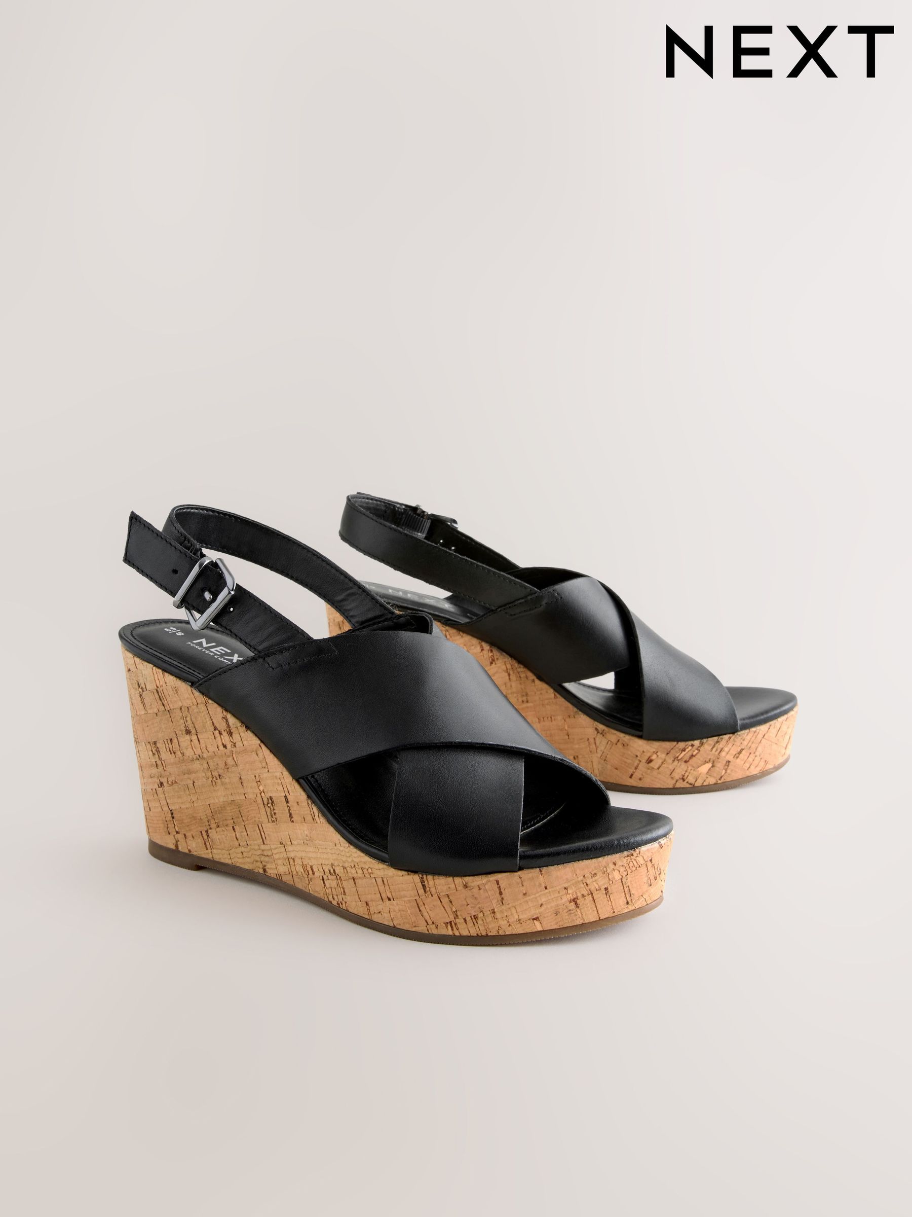 black leather platform espadrilles