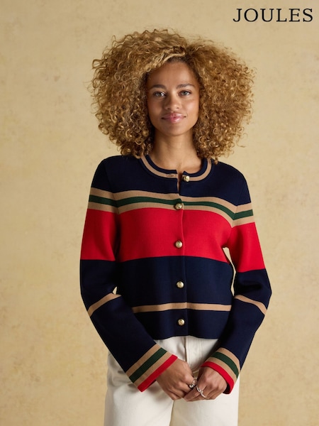 Joules Constance Multi Stripe Cotton Knitted Cardigan (AT7975) | £69