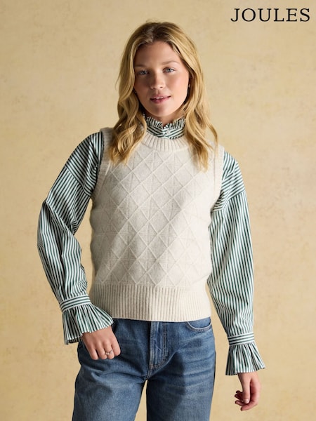 Joules Reid Cream Textured Knitted Vest with Crew Neck (AT8031) | £52
