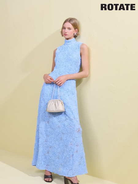 Rotate Blue Flower Mesh Maxi Dress (AT8121) | £335