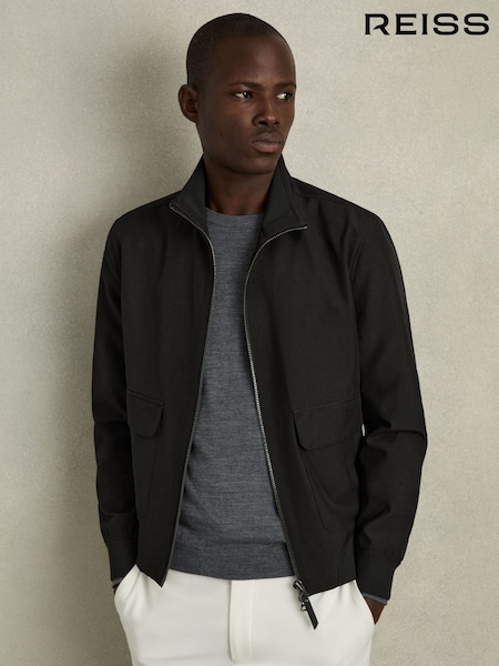 Reiss Black Rufus Zip-Through Funnel-Neck Jacket (AT8158) | £260