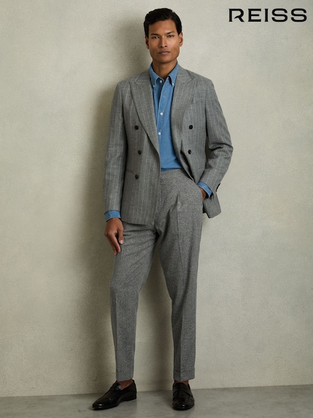 Reiss Soft Grey Cut Puppytooth-Check Tailored Trousers (AT8168) | £130