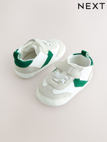 White/Green Baby Touch Fastening Elastic Lace Chevron Trainers (0-24mths) (AT8549) | £7.50