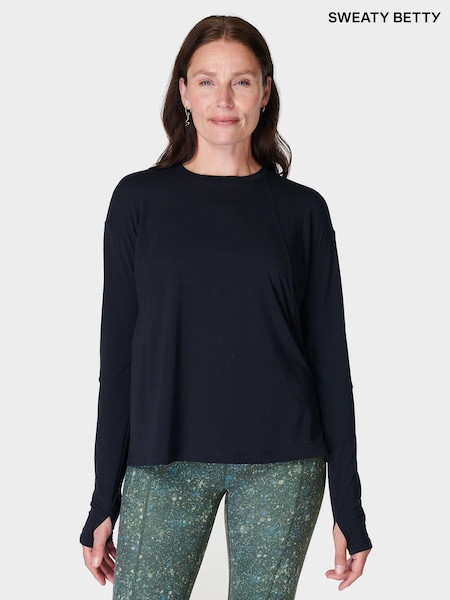 Sweaty Betty Black Soft Flow Studio Long Sleeve Top (AT8554) | £65
