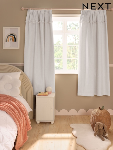 Natural Frill Pencil Pleat Blackout Curtains (AT8778) | £52 - £92