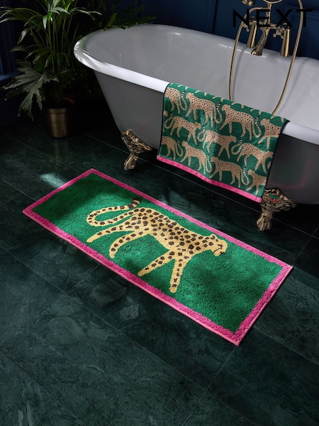 Green Cheetah Animal Print 100% Cotton Runner Bath Mat (AT9008) | £22