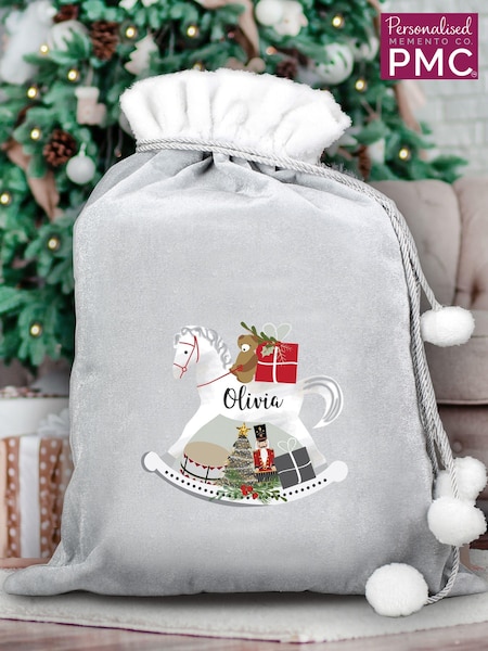 Personalised Rocking Horse Luxury Pom Pom Christmas Sack by PMC (AT9025) | £20