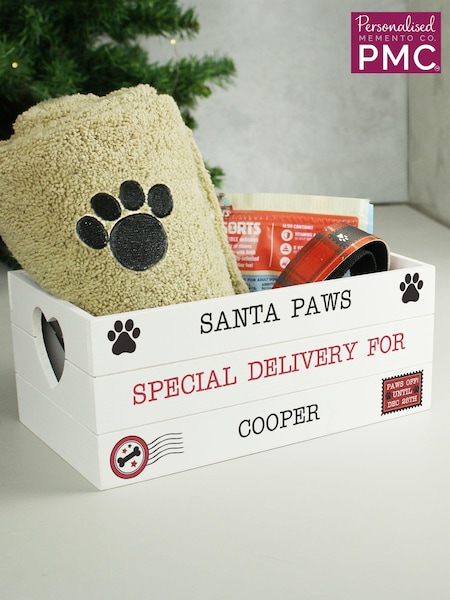 Personalised Christmas Santa Paws Wooden Crate Storage by PMC (AT9031) | £20