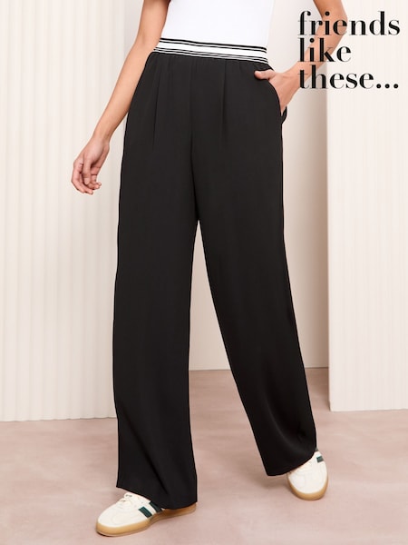 Friends Like These Black Stripe Elasticated Waist Wide Leg Trousers (AT9163) | £36