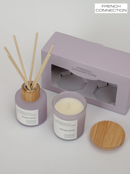 French Connection Lilac Pastel Range Orchid Petal 130G Candle and 100ML Reed Diffuser Gift Set (AT9179) | £20