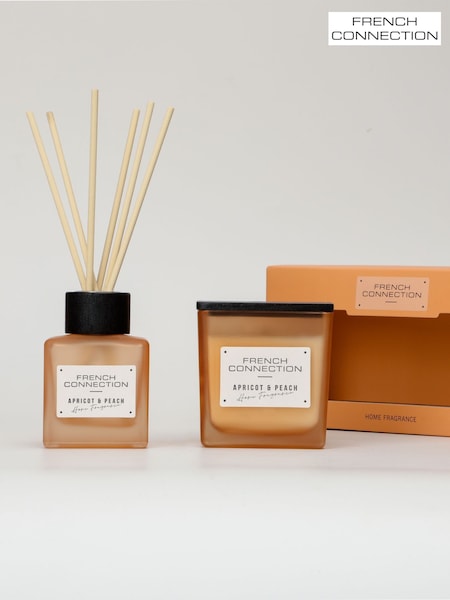 French Connection Square Range Apricot Peach 200G Candle and 100ML Reed Diffuser Gift Set (AT9180) | £20