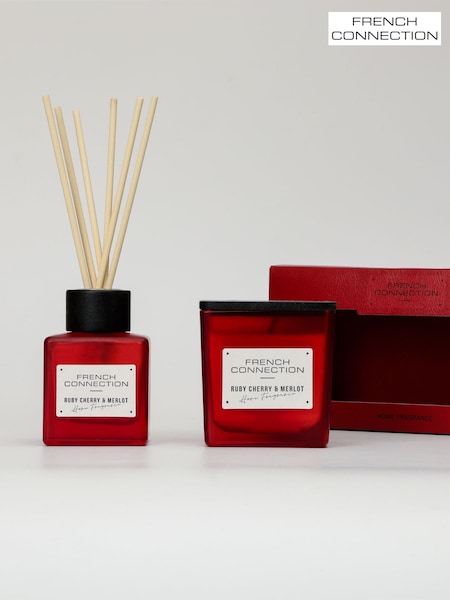 French Connection Red Square Range Cherry Merlot 200G Candle and 100ML Reed Diffuser Gift Set (AT9206) | £20