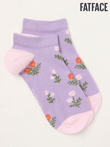 FatFace Lilac Purple Floral Trainer Socks (AT9298) | £6
