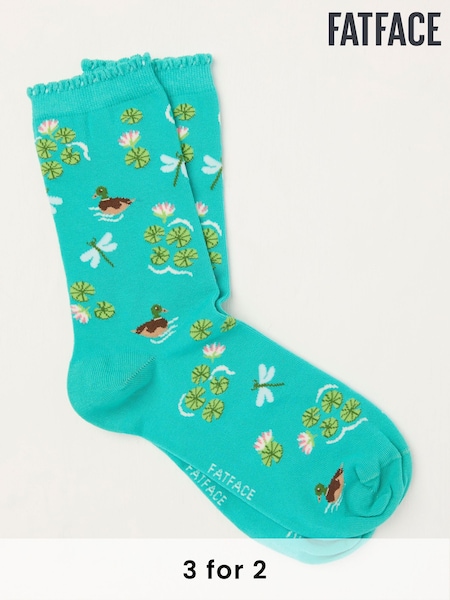 FatFace Teal Blue Lilypad Socks (AT9317) | £7.50