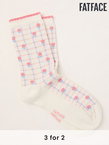 FatFace White Gingham Floral Socks (AT9320) | £7.50