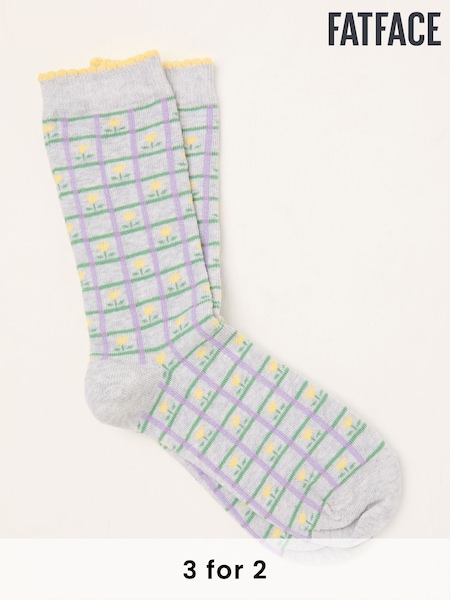 FatFace Grey Check Tulip Socks (AT9324) | £7.50