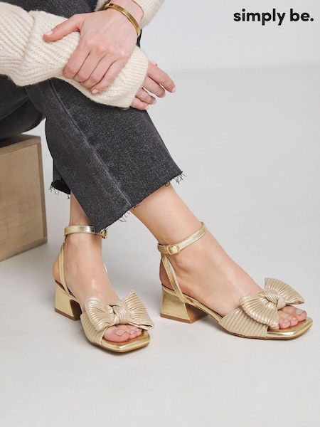 Simply Be Gold Extra Wide Fit Low Heel Bow Occasion Sandals (AT9343) | £38