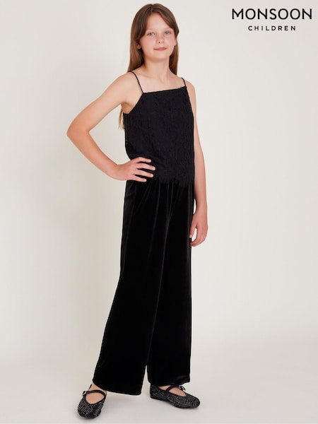 Monsoon Black Lace Cami Top and Velvet Trousers Set (AT9501) | £55 - £60