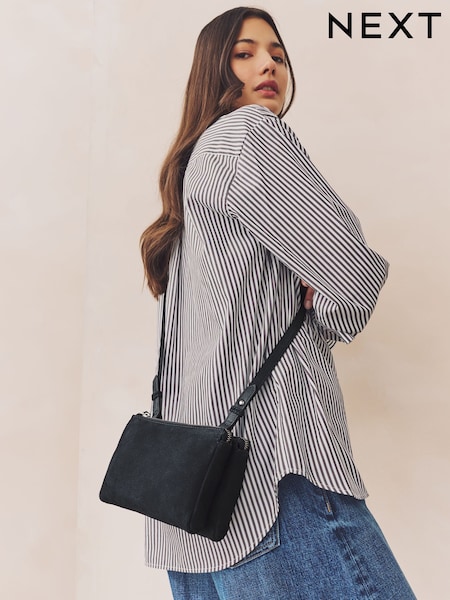 Navy Blue Suede Double Zip Cross-Body Bag (AT9504) | £30
