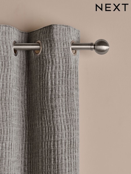 Grey Crinkle Chenille Eyelet Lined Curtains (AT9524) | £65 - £145