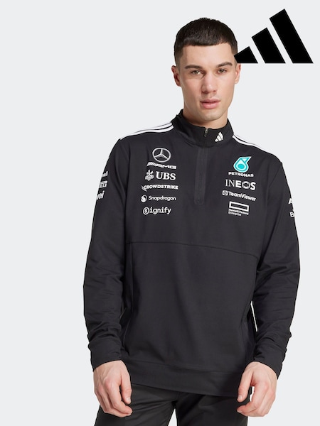 adidas Black/White Mercedes AMG Petronas Formula One Team 1/4 Zip Sweatshirt (AT9561) | £110