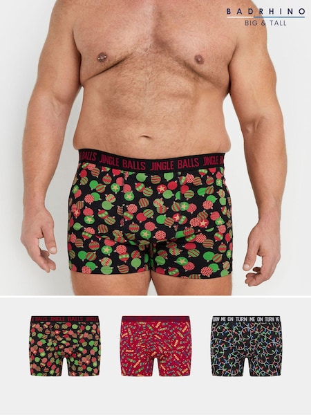 BadRhino Big & Tall Black Christmas Boxers 3 Pack (AT9587) | £30