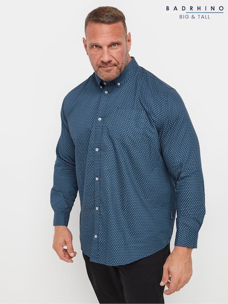 BadRhino Big & Tall Blue Geometric Party 100% Cotton Shirt (AT9595) | £32