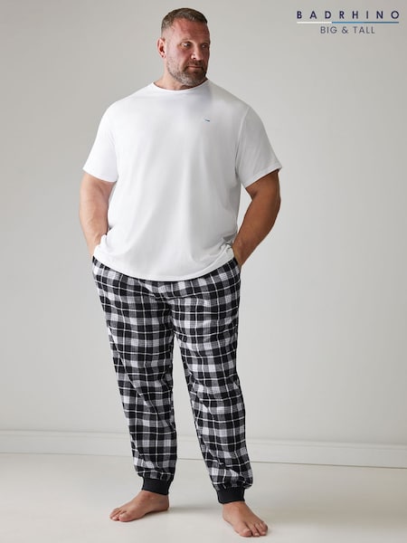 BadRhino Big & Tall Grey 100% Cotton Checked Cuffed Pyjama Bottoms (AT9598) | £21